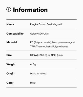 Захисний чохол Ringke Fusion Bold MagSafe для Samsung Galaxy S26 Ultra (S948) 8800328814578 - Black