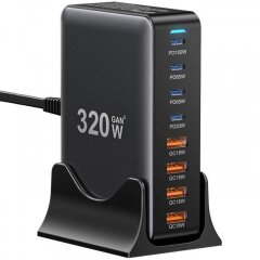 Сетевое зарядное устройство ESSAGER Engine 320W (4Type-C + 4USB) EZC320W-QJB0G-Z - Black