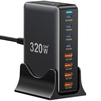 Сетевое зарядное устройство ESSAGER Engine 320W (4Type-C + 4USB) EZC320W-QJB0G-Z - Black