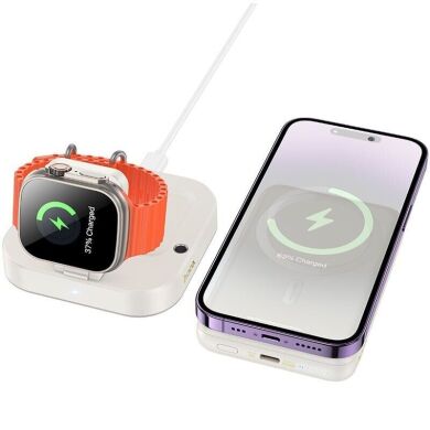 Беспроводное зарядное устройство Hoco CQ16 Astute 4-in-1 (15W) + Power Bank (10000mAh) - Milky White