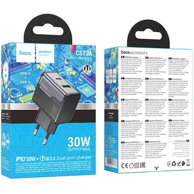 Сетевое зарядное устройство Hoco CS73A PD30W + QC3.0 (USB + Type-C) - Midnight Black