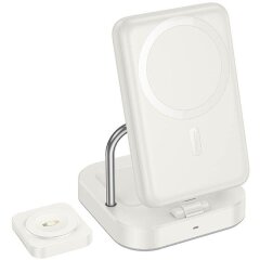 Беспроводное зарядное устройство Hoco CQ16 Astute 4-in-1 (15W) + Power Bank (10000mAh) - Milky White