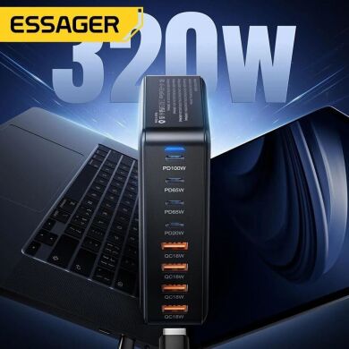Сетевое зарядное устройство ESSAGER Engine 320W (4Type-C + 4USB) EZC320W-QJB0G-Z - Black