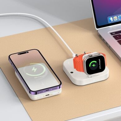 Беспроводное зарядное устройство Hoco CQ16 Astute 4-in-1 (15W) + Power Bank (10000mAh) - Milky White