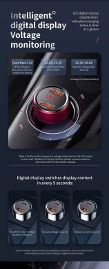 Автомобильное зарядное устройство Baseus Digital Display PPS Dual Quick Charger + кабель Type-C to Type-C (45W) TZCCBX-C0G - Black