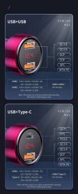 Автомобільний зарядний пристрій Baseus Digital Display PPS Dual Quick Charger + кабель Type-C to Type-C (45W) TZCCBX-C0G - Black