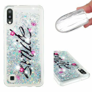 Силиконовый (TPU) чехол Deexe Liquid Glitter для Samsung Galaxy A10 (A105) - SMILE Pattern