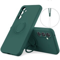 Силіконовий (TPU) чохол з кільцем Deexe Color Shell для Samsung Galaxy S26 FE - Blackish Green