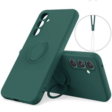 Силіконовий (TPU) чохол з кільцем Deexe Color Shell для Samsung Galaxy S26 FE - Blackish Green