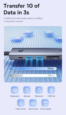 USB HUB Baseus UltraJoy Series 7 in 1 (B00052803811-02) - Metal Gray