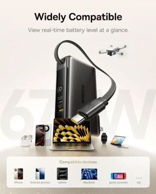 Зовнішній акумулятор Baseus Nomos NT11 67W (10000mAh) + кабель Type-C (P10078807123-00) - Black