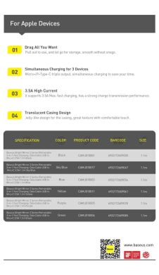 Кабель Baseus Bright Mirror 2 Series 3-in-1 USB to MicroUSB+Lightning+Type-C (3.5A, 1.1m) CAMJ010001 - Black