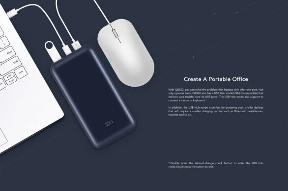 Внешний аккумулятор Xiaomi ZMI 10 QC3.0 20000mAh (QB820) - Black