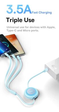 Кабель Baseus Bright Mirror 2 Series 3-in-1 USB to MicroUSB+Lightning+Type-C (3.5A, 1.1m) CAMJ010001 - Black