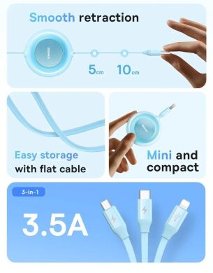 Кабель Baseus Bright Mirror 2 Series 3-in-1 USB to MicroUSB+Lightning+Type-C (3.5A, 1.1m) CAMJ010001 - Black