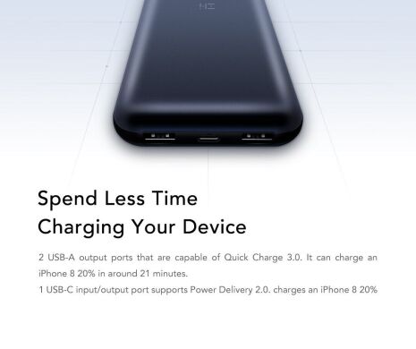 Внешний аккумулятор Xiaomi ZMI 10 QC3.0 20000mAh (QB820) - Black