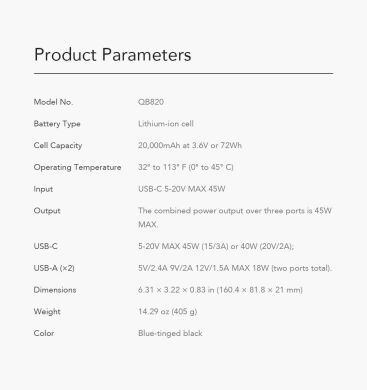 Внешний аккумулятор Xiaomi ZMI 10 QC3.0 20000mAh (QB820) - Black