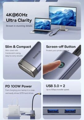 USB HUB Baseus UltraJoy Series 7 in 1 (B00052803811-02) - Metal Gray