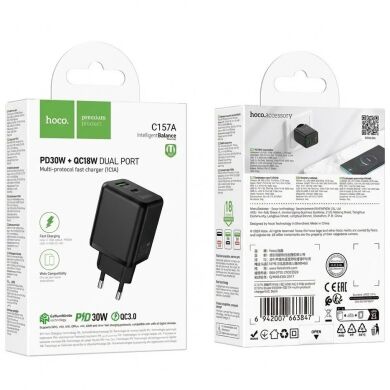 Сетевое зарядное устройство Hoco C157A PD30W+QC3.0 - Black
