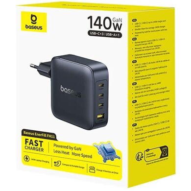 Сетевое зарядное устройство Baseus EnerFill FH11 GaN 3C+U (140W) E0121J00 - Black