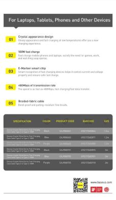 Кабель Baseus Crystal Shine Series Type-C to Type-C (100W, 1.2m) CAJY000601 - Black