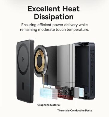 Зовнішній акумулятор Baseus Nomos Qi2 45W (10000mAh) + кабель Type-C (P10078800123-00) - Black