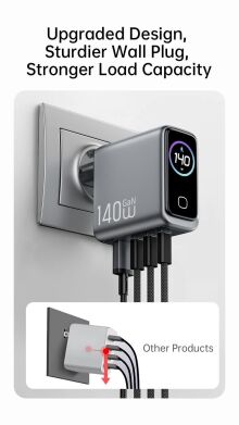Сетевое зарядное устройство WIWU CHG200 Voyager PD140W + QC3.0 (USB + 3Type-C) + кабель Type-C to Type-C - Grey