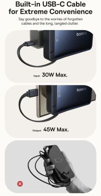 Зовнішній акумулятор Baseus Nomos Qi2 45W (10000mAh) + кабель Type-C (P10078800123-00) - Black