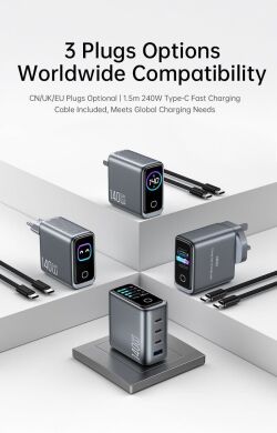 Сетевое зарядное устройство WIWU CHG200 Voyager PD140W + QC3.0 (USB + 3Type-C) + кабель Type-C to Type-C - Grey