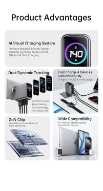 Сетевое зарядное устройство WIWU CHG200 Voyager PD140W + QC3.0 (USB + 3Type-C) + кабель Type-C to Type-C - Grey