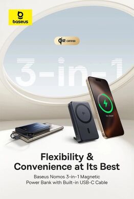 Зовнішній акумулятор Baseus Nomos Qi2 45W (10000mAh) + кабель Type-C (P10078800123-00) - Black