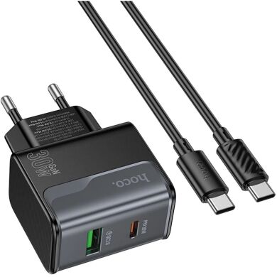 Сетевое зарядное устройство Hoco CS73A PD30W + QC3.0 (USB + Type-C) + кабель Type-C to Type-C - Midnight Black
