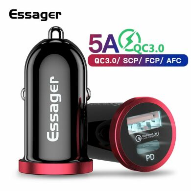 Автомобильное зарядное устройство ESSAGER Dual Port (QC3.0 + PD3.0, 30W) - Black