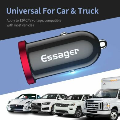Автомобильное зарядное устройство ESSAGER Dual Port (QC3.0 + PD3.0, 30W) - Black