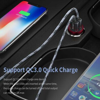 Автомобильное зарядное устройство ESSAGER Dual Port (QC3.0 + PD3.0, 30W) - Black