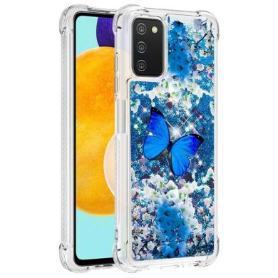 Силиконовая (TPU) накладка Deexe Fashion Glitter для Samsung Galaxy A03s (A037) - Blue Butterfly