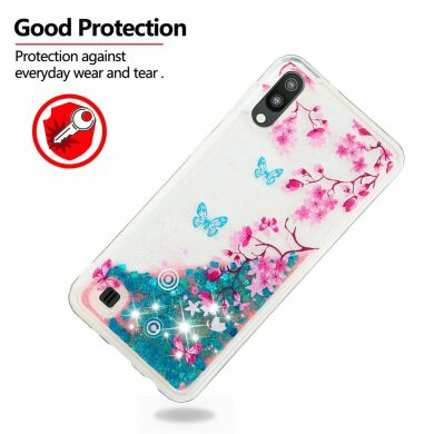 Силиконовый (TPU) чехол Deexe Liquid Glitter для Samsung Galaxy A10 (A105) - Butterfly and Plum Blossom