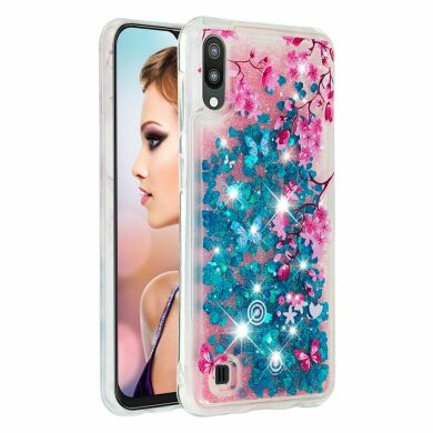 Силиконовый (TPU) чехол Deexe Liquid Glitter для Samsung Galaxy A10 (A105) - Butterfly and Plum Blossom