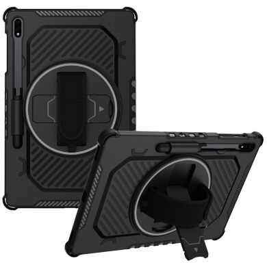 Защитный чехол Reframe Kickstand Strap для Samsung Galaxy Tab S7 FE / S7 Plus / S8 Plus / S9 Plus (T730/736/800/806/970/975/810/816) - Black