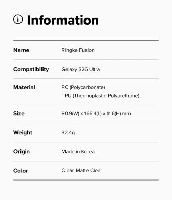 Захисний чохол Ringke Fusion для Samsung Galaxy S26 Ultra (S948) 8800328814394 - Clear
