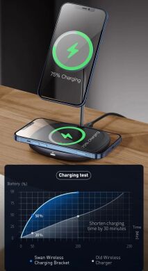 Беспроводное зарядное устройство Baseus Swan 2-in-1 Wireless Magnetic Charging Bracket (20W) + кабель USB to Type-C (3A, 1m) WXSW-B01 - Black