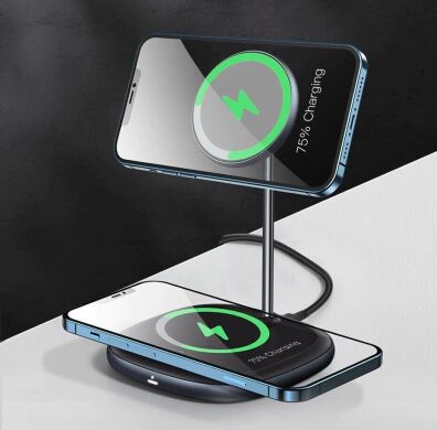 Беспроводное зарядное устройство Baseus Swan 2-in-1 Wireless Magnetic Charging Bracket (20W) + кабель USB to Type-C (3A, 1m) WXSW-B01 - Black