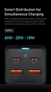 Сетевое зарядное устройство Baseus GaN3 Pro Desktop Fast Charger 2U+2C (100W) CCGP000101 - Black