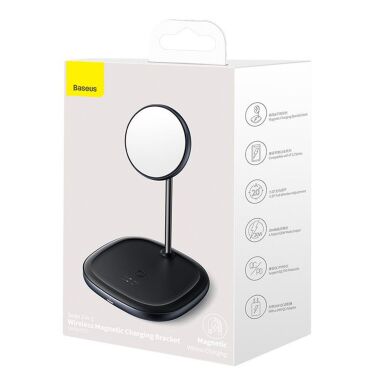 Беспроводное зарядное устройство Baseus Swan 2-in-1 Wireless Magnetic Charging Bracket (20W) + кабель USB to Type-C (3A, 1m) WXSW-B01 - Black