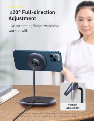 Беспроводное зарядное устройство Baseus Swan 2-in-1 Wireless Magnetic Charging Bracket (20W) + кабель USB to Type-C (3A, 1m) WXSW-B01 - Black