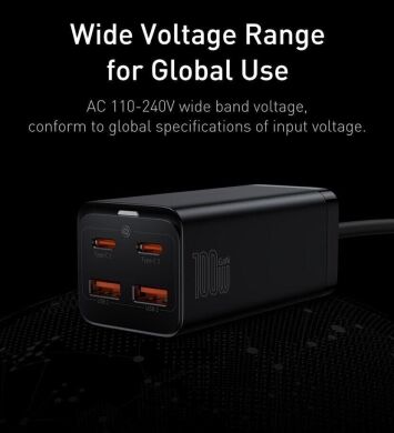 Сетевое зарядное устройство Baseus GaN3 Pro Desktop Fast Charger 2U+2C (100W) CCGP000101 - Black
