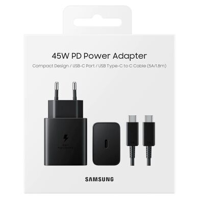 Сетевое зарядное устройство Samsung Compact Power Adapter 45W + кабель Type-C to Type-C (EP-T4510XBEGRU) - Black