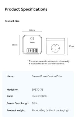 Сетевое зарядное устройство Baseus PowerCombo Cube 7-Ports Power Strip (30W) E00066400117-00 - Black