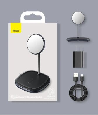 Беспроводное зарядное устройство Baseus Swan 2-in-1 Wireless Magnetic Charging Bracket (20W) + кабель USB to Type-C (3A, 1m) WXSW-B01 - Black