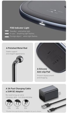 Беспроводное зарядное устройство Baseus Swan 2-in-1 Wireless Magnetic Charging Bracket (20W) + кабель USB to Type-C (3A, 1m) WXSW-B01 - Black
